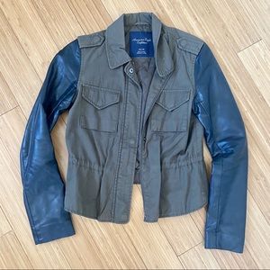 Utility Jacket w/ Faux Leather Sleeves